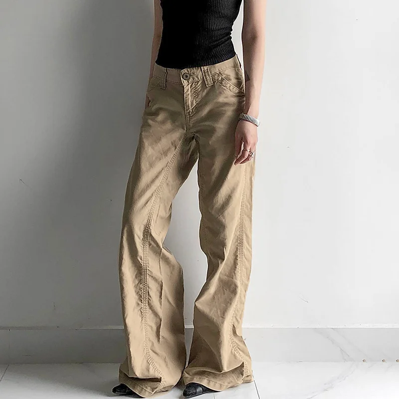Toloer Toloer Style Cool Sister Simple Basic Straight Leg Casual Pants Low Waist Loose Shrink Pleated Wide Leg Cargo Pants-Outfit Ideas