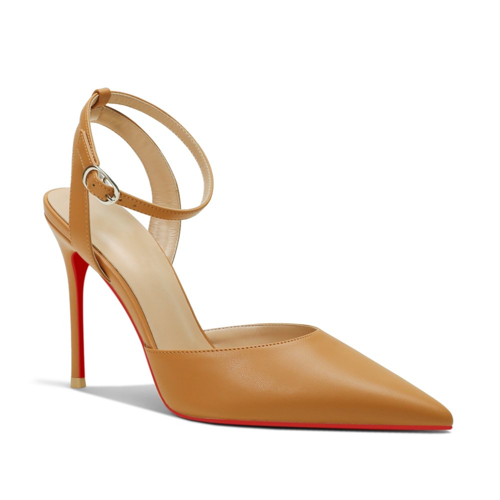 100mm Women's Slingback Ankle Buckle Pointed Toe Red Bottom Wedding High Heels-MERUMOTE