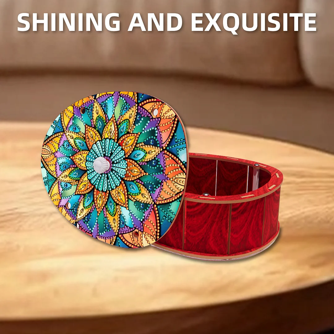 Mandala DIY Diamond Art Crystal Painting Storage Box Egg-Shaped Wood Container