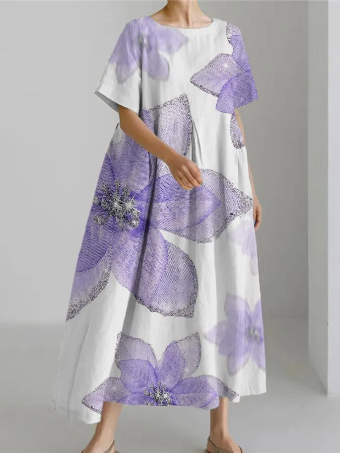 Women's Retro Botanical Floral Design Printed Casual Loose Dress