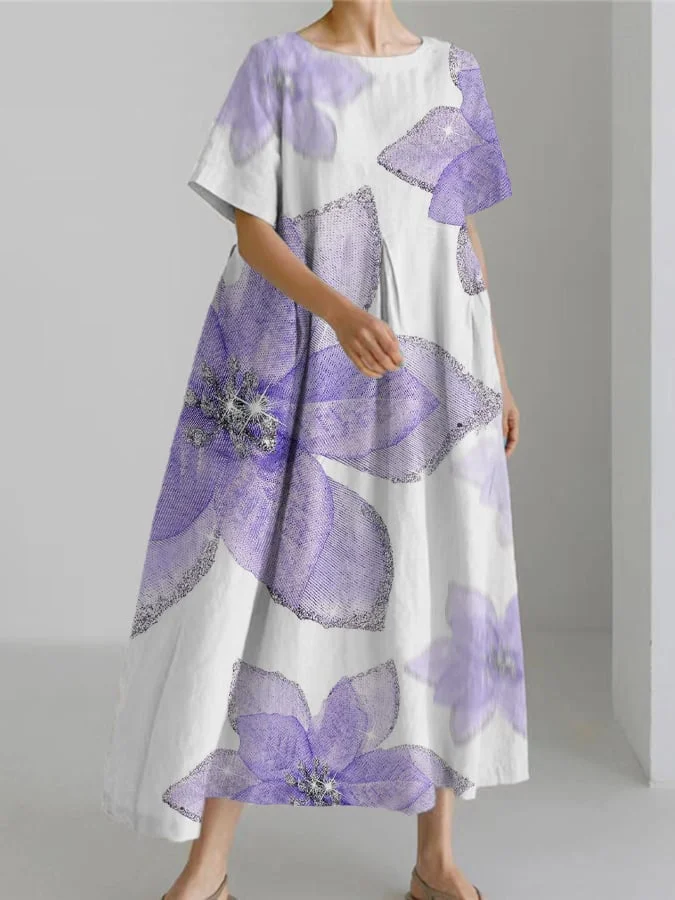 Women's Retro Botanical Floral Design Printed Casual Loose Dress
