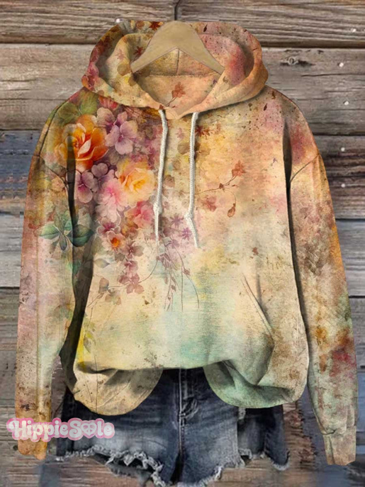 Vintage Lovely Floral Art Print Casual Hoodie Sweatshirt Multicolor / S