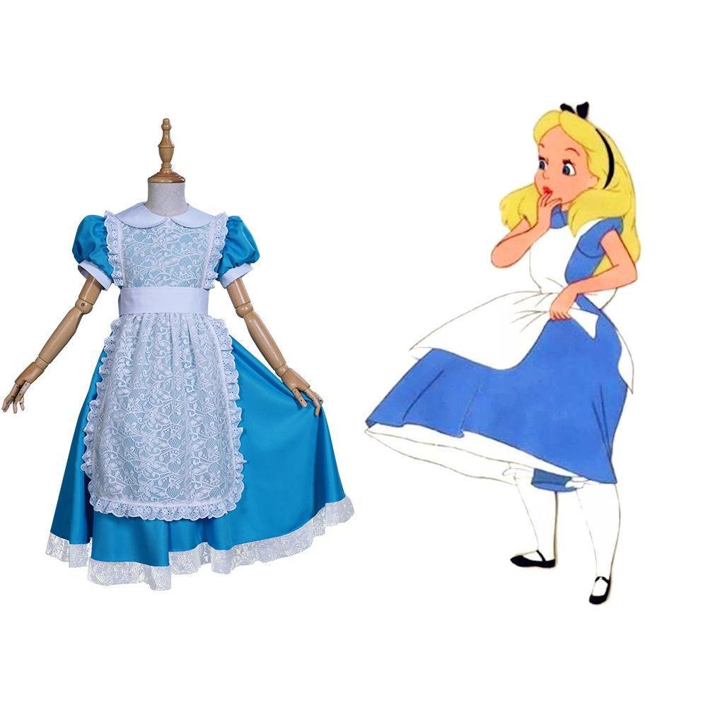 Alice im Wunderland Alice Kleid für Kinder Mädchen Kleid Cosplay Halloween Karneval Kostüm