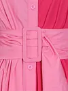 Fashion Contrast Color Long Sleeve Button Belted Long Sleeve Midi Dress
