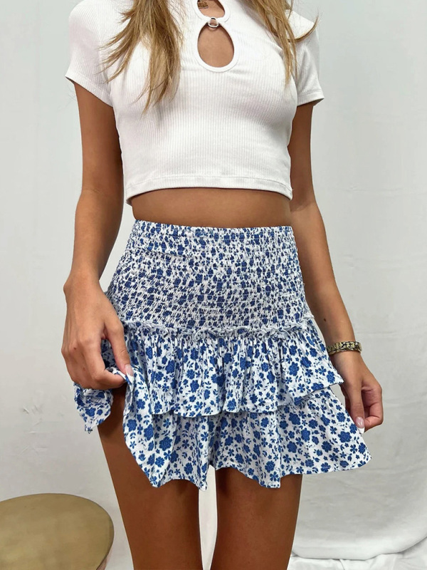 Mature Women Summer Casual Fashion Versatile Printed Short Skirt