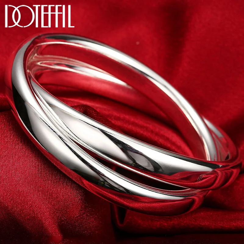 DOTEFFIL 925 Sterling Silver Smooth Double Big Ring Diameter 7cm Bangle Bracelet Woman Jewelry