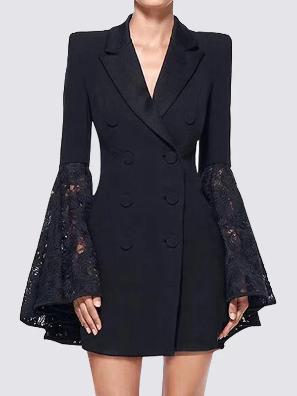 Elegant Asymmetric Blazer Outerwear with Flared Long Sleeves, Buttoned ...