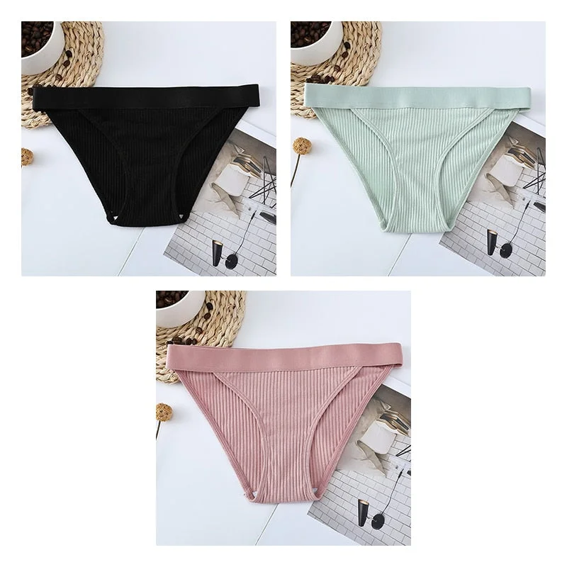 3pcs Cotton Panties Underwear For Women Sports Striped Briefs For Ladies Female Lingerie Woman Intimates Cotton Panties BANNIROU