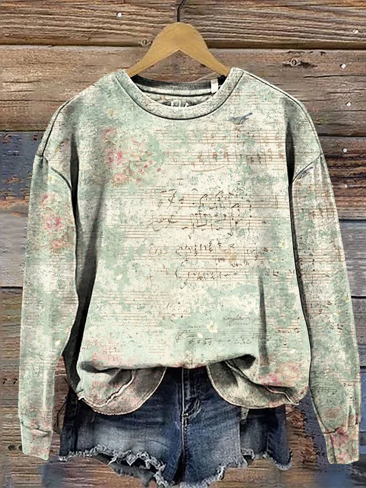 Vintage Print Casual  Sweatshirt