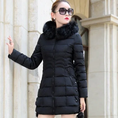 Winter Warm Coat Women Long Parkas Fashion Faux Fur Hooded Womens Overcoat Casual Cotton Padded Jacket Mutil Colors