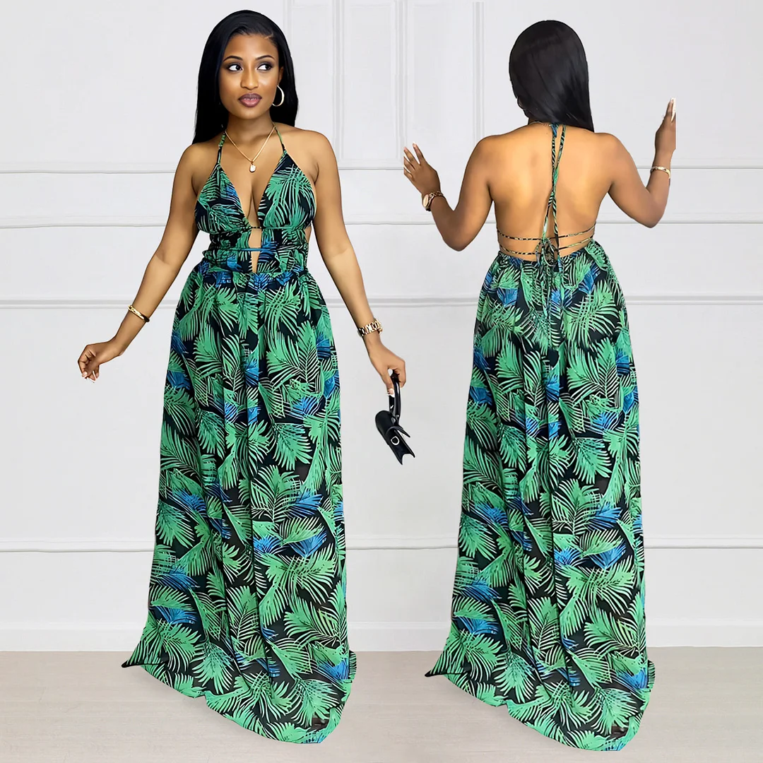 Sleeveless Backless Summer Resort Style Deep V Sling Dress | IFYHOME