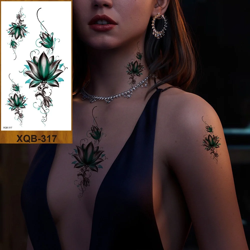 Temporary Tattoos Stickers Woman Arm Neck Chest Fake Necklace Tattos Girl Flower Cute Pussy Cat Body Makeup Waterproof Serpenti