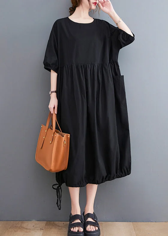 Simple Black Patchwork Solid Vacation Long Dresses Summer