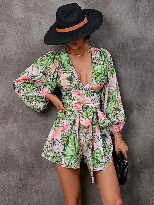 Bohemia Puff Sleeves High Waisted Floral Jumpsuit
