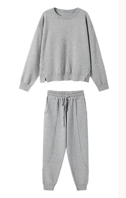 Chic Women Sweater Pullovers & Elastic Waist Harem Pants Autumn Winter Female 2 Pieces Knitted Set