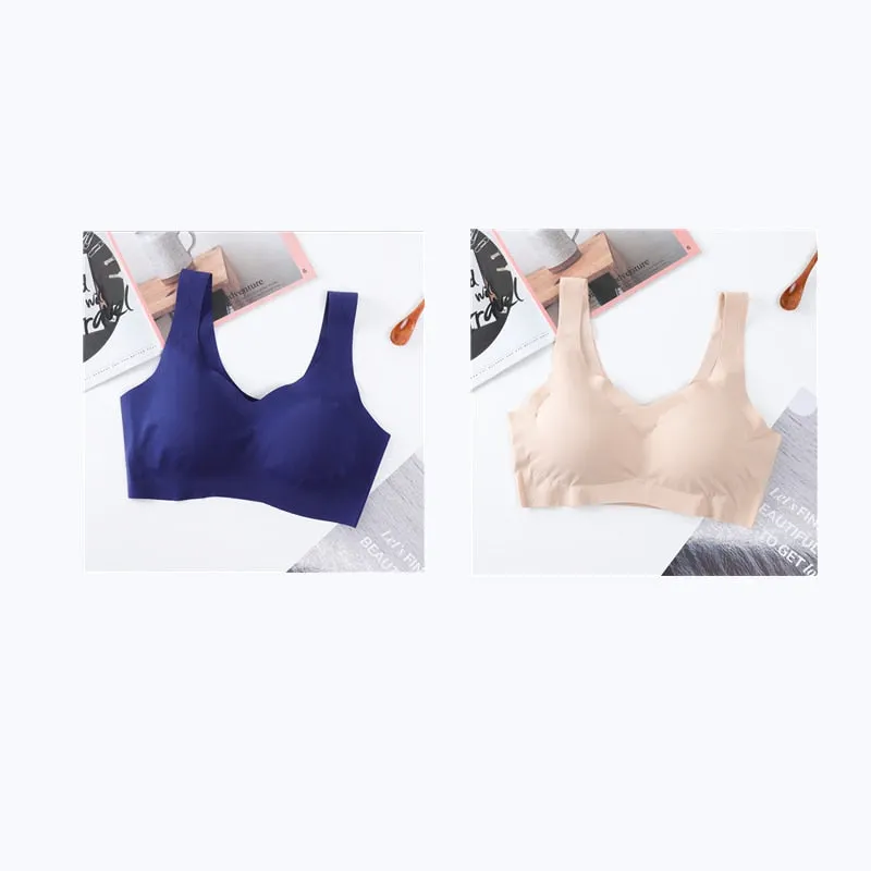 2PCS Ice Silk Bras Seamless Women Soft Thin Push Up Underwear Lingerie Sleep Vest Top Chest Padded Bralette топ Soutien Gorge