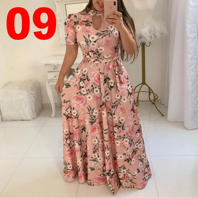 Uveng Fashion Digital Short Sleeve Printing Large Swing Dress