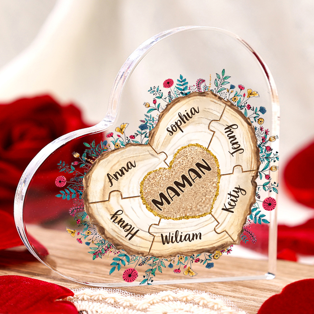 À ma Maman/Mamie - Plaque Acrylique Morceaux de coeur 7 Prénoms Personnalisés