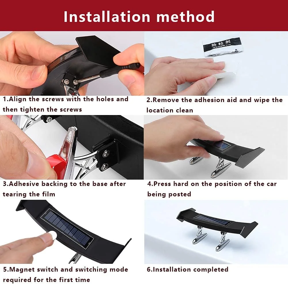 Mini Spoiler Auto Car Tail Decoration Spoiler Wing Carbon Fiber Can be luminous solar charging Punch-free tail light