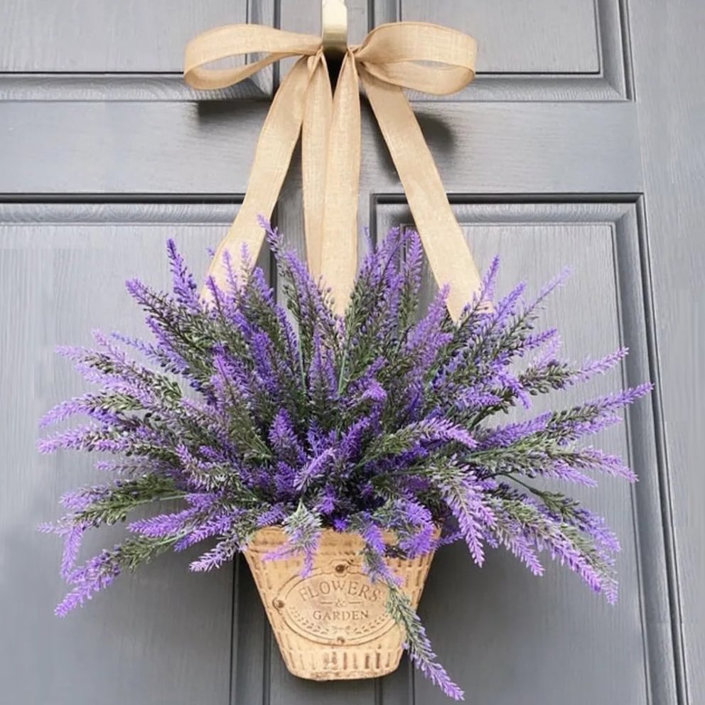 Lavender Basket Wreath Spring Door Wreath