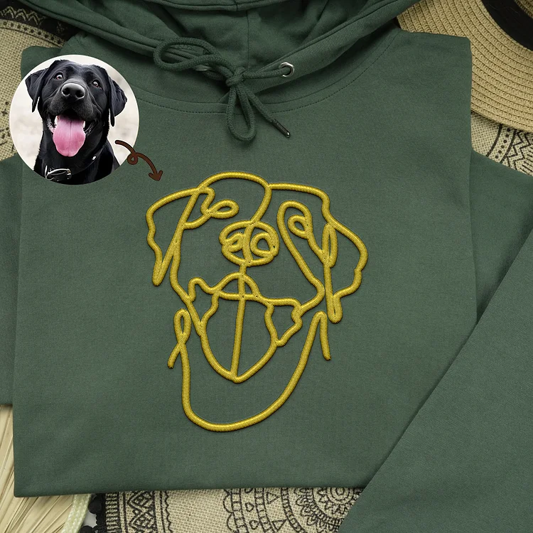 Custom Pet Photo Outline Puff 3D Embroidered Hoodie Crewneck T-shirt