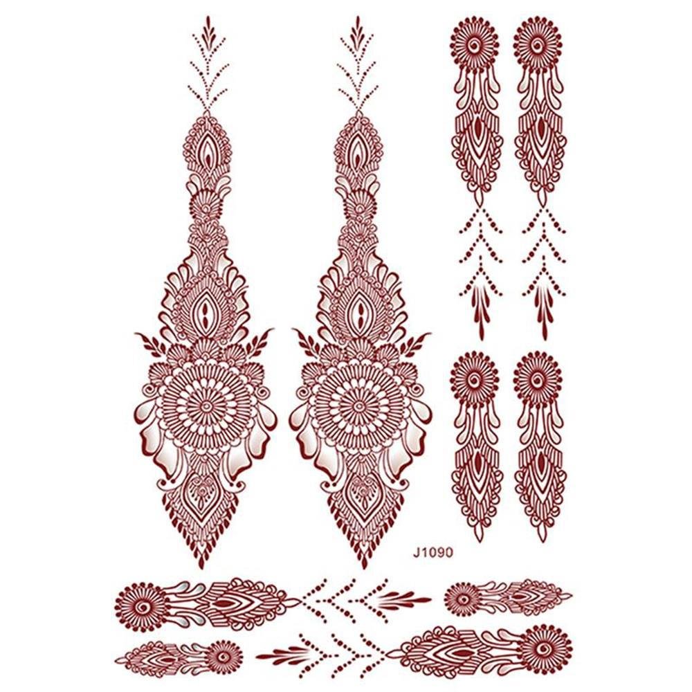 Gingf Brown Henna Temporary Tattoos for Women Flower Lines Mandala Mehndi Stickers for Hand Women's Body Protection Tattoo Waterproof