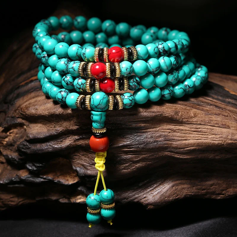 Buddha Beads Blue Turquoise Ethnic Style Turquoise Bracelet for Men and Women
