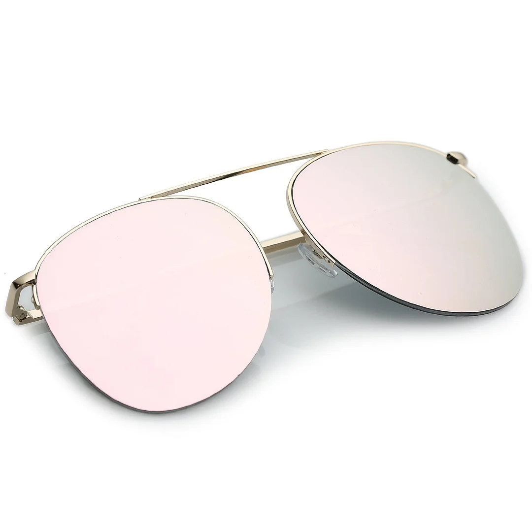 Oversize Semi-Rimless Metal Aviator glasses Crossbar Colored Mirror Flat Lens 61mm