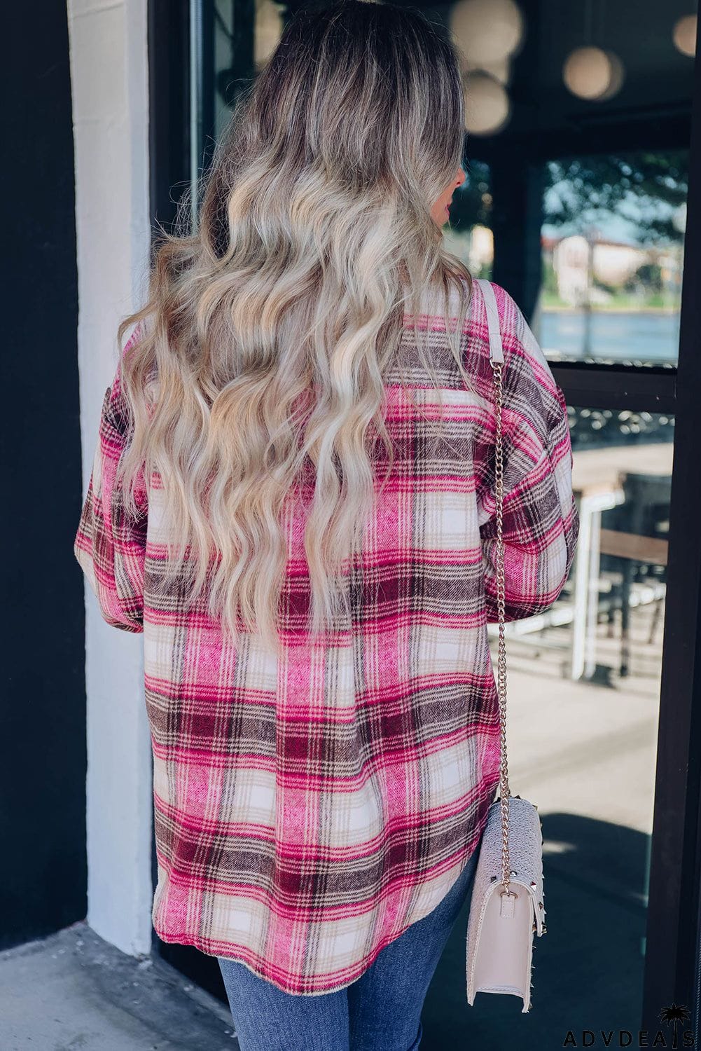 Rose Buttoned Contrast Trim Plaid Shacket