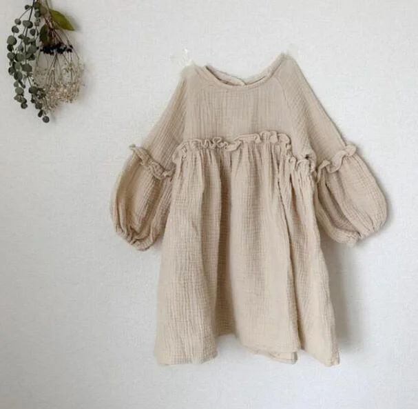 Spring Solid Color Long Sleeve Toddler Velour Dresses 1-8Yrs Baby Girls Dress Sweet Kids Velvet Clothes Princess Ruffles Dresses