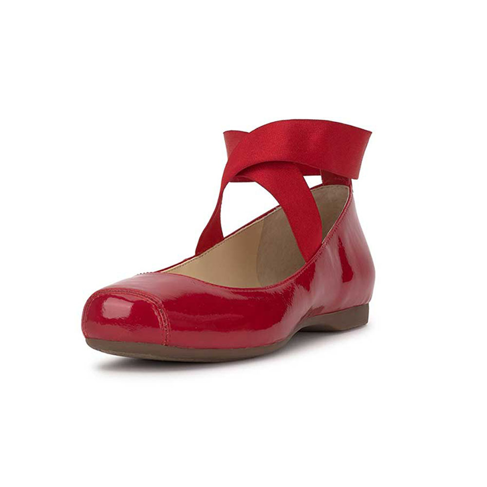 Red Patent Leather Round Toe Flat Criss-Cross Strappy Ballet Shoes Nicepairs