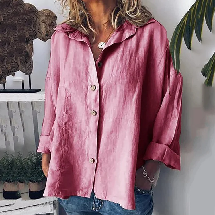 Solid Color Lapel Loose Shirt