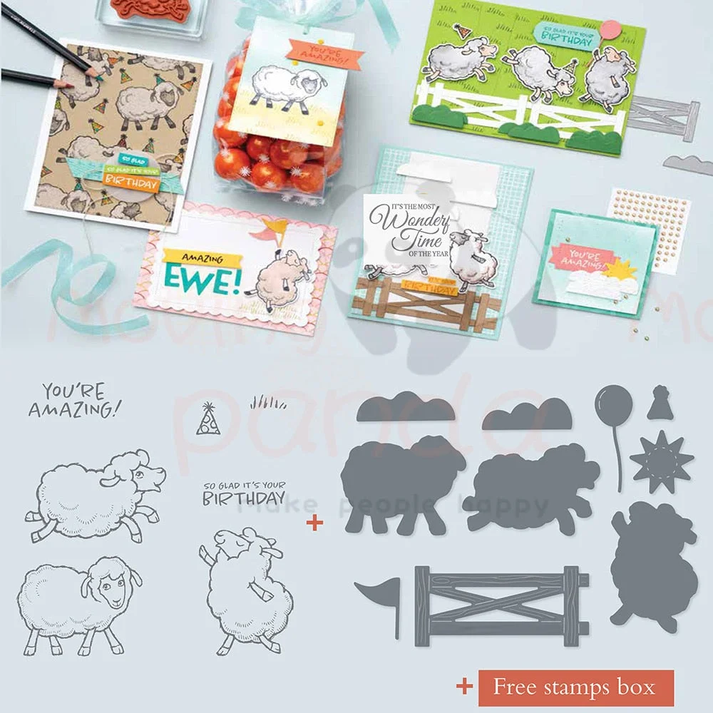 Cute Sheep Metal Cutting Dies and Stamps for DIY Fence Scrapbooking Photo Album Embossing Paper Card Craft Stencils Dies