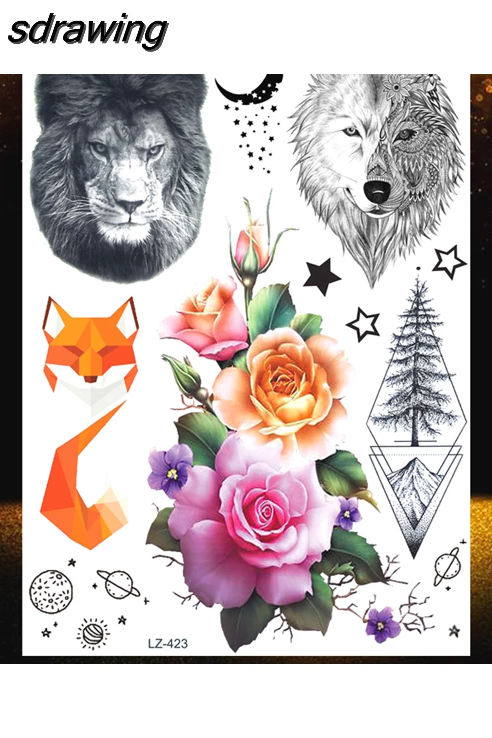 sdrawing Wolf Forest Temporary Tattoos For Children Tiger Geometric Fake Tatoos Mountain Triangle Elk Tatoo Sticker Body Art