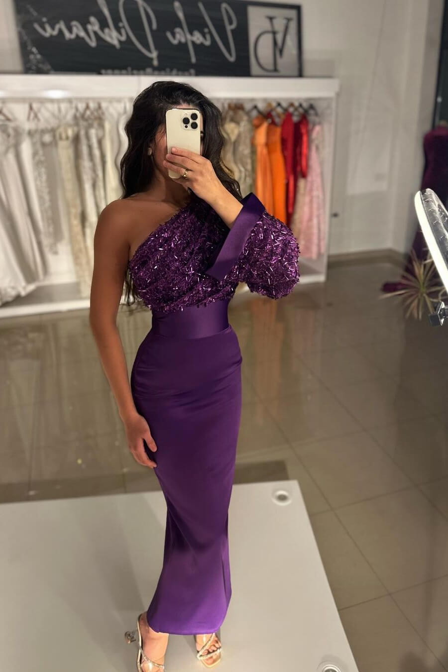 Chic Dark Purple One Shoulder Long Sleeve Mermaid Evening Gown Online - lulusllly