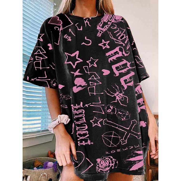Women's loose and thin spring new round neck print short-sleeved T-shirt