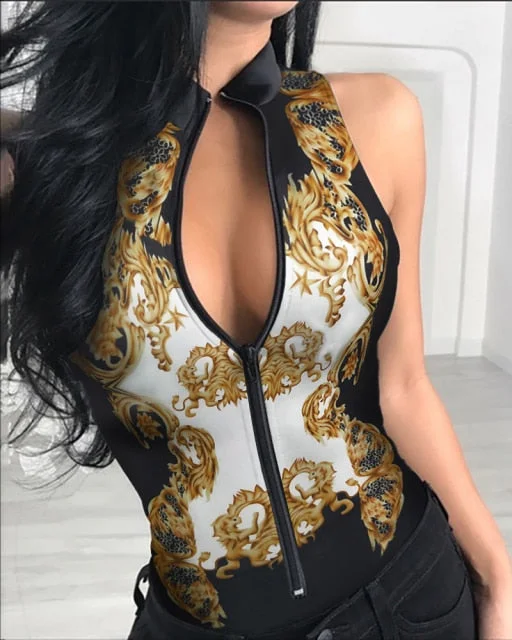 New Front Solid Sleeveless Bodysuit