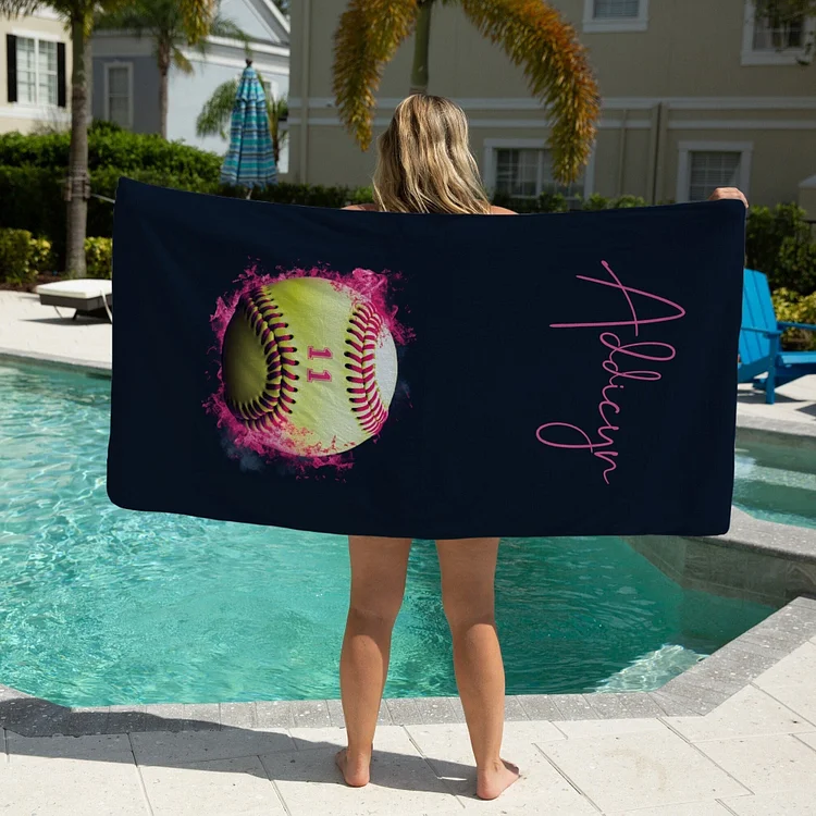Softball Beach Towel, Softball Coach Gift, Personalized Softball Team Gift | DYTowel 542