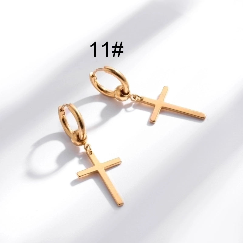 1 Pair Hip-Hop Geometric Cross Feather Plating 316 Stainless Steel Earrings