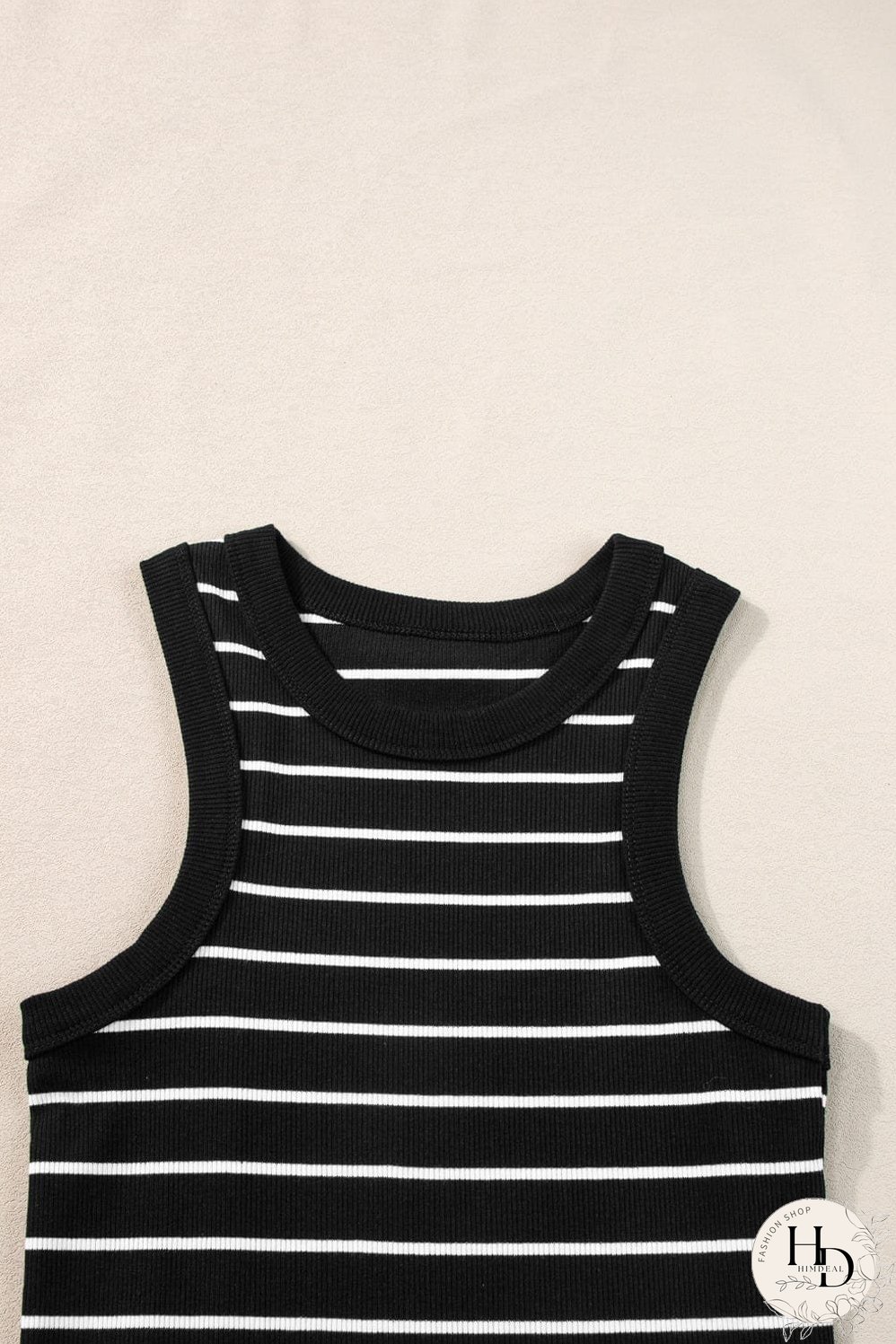 Chic Striped Ribbed Tank Style Mini Dress