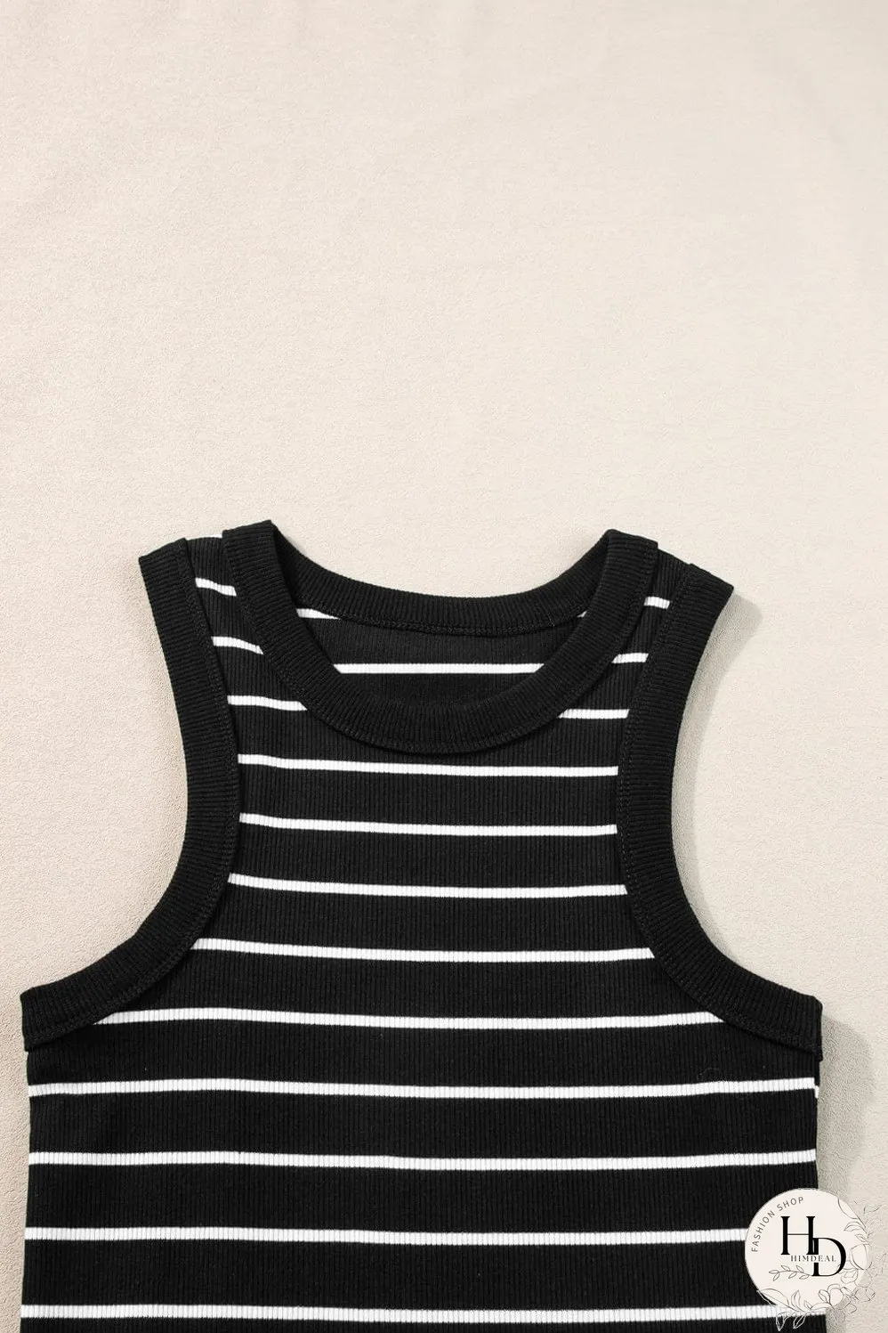 Chic Striped Ribbed Tank Style Mini Dress
