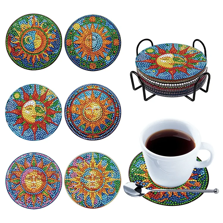 6PCS Special Shape Diamond Painting DIY Coaster with Holder Cardinal Stain Glass
