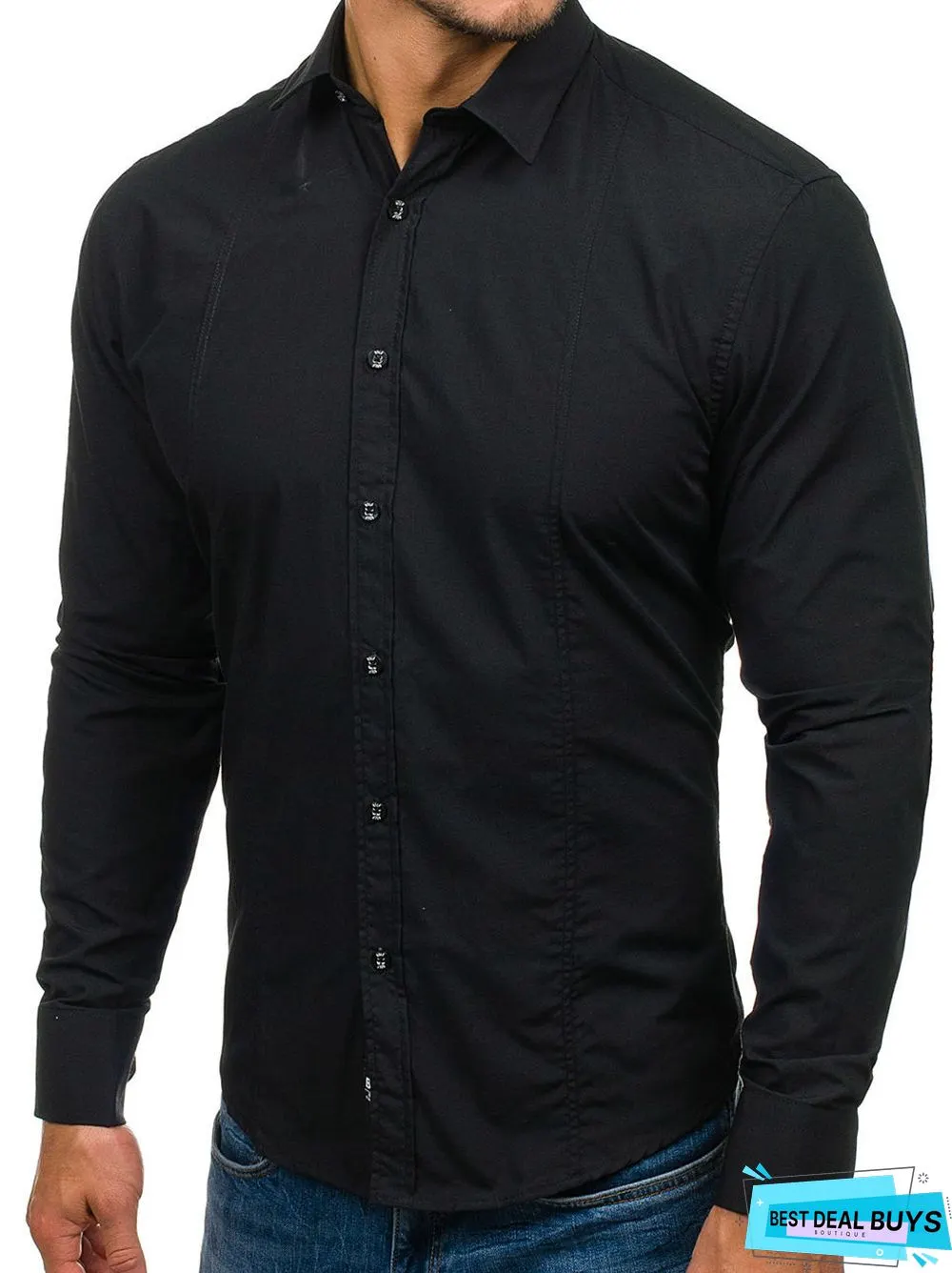 Men's Long Sleeve Men's Shirt Solid Color Shirt Men Commuter