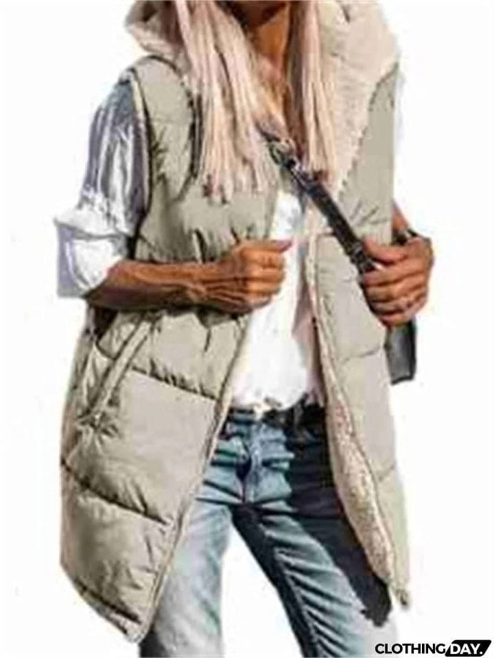 Sleeveless Zip-up Reversible Quilted Vest Puffer Jacket for Women