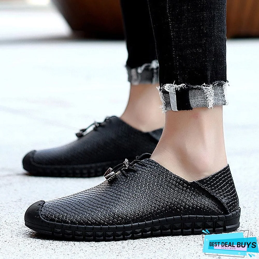 Men's Spring / Summer Casual Daily Oxfords Walking Shoes Cowhide Wear Proof Black / Blue / Brown