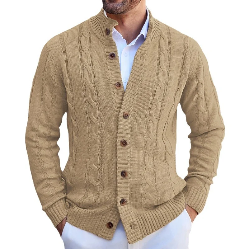 Uveng Uveng Men's Casual Collar Knitwear Solid Color Single Buckle Cardigan Sweater SY0189