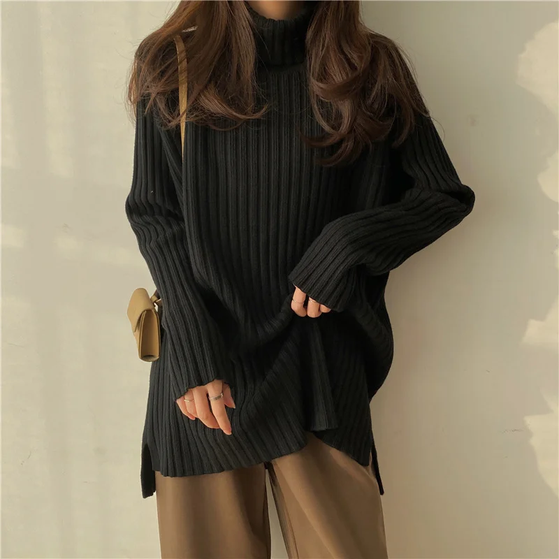 Toloer Toloer New Fall / Winter 2023 Retro Lazy Wind Coat With A Long-Sleeved Knit Bottom Turtleneck-Outfit Ideas