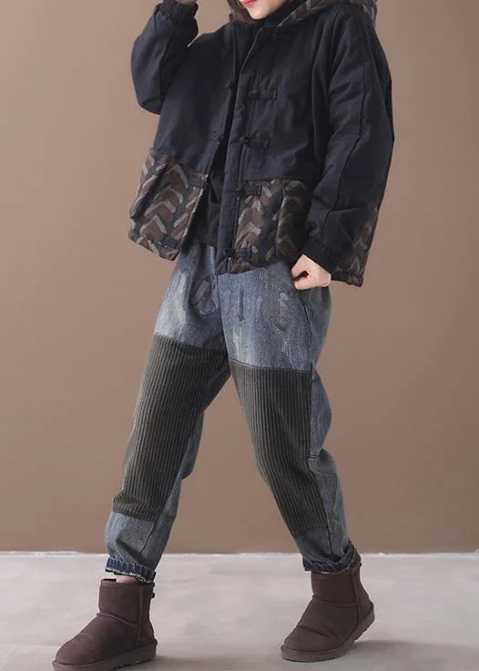 Warm black women parka plus size Jackets & Coats patchwork hooded short outwear