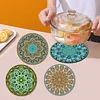 4PCS Diamond Painted Wooden Mandala Placemats Insulated Dish Mats with Holder