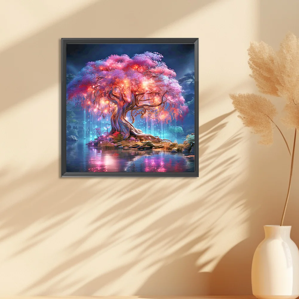 Diamond Painting - Full Round Drill - Fluorescent Lake Tree(Canvas|30*30cm)